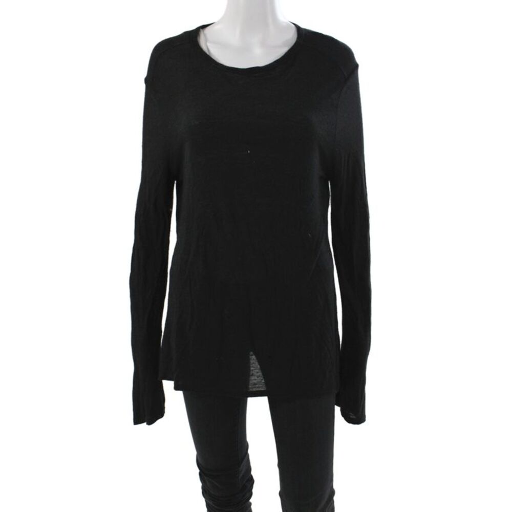 T Alexander Wang Women Black Basic T-Shirt Long Sleeve Round Neck Size L